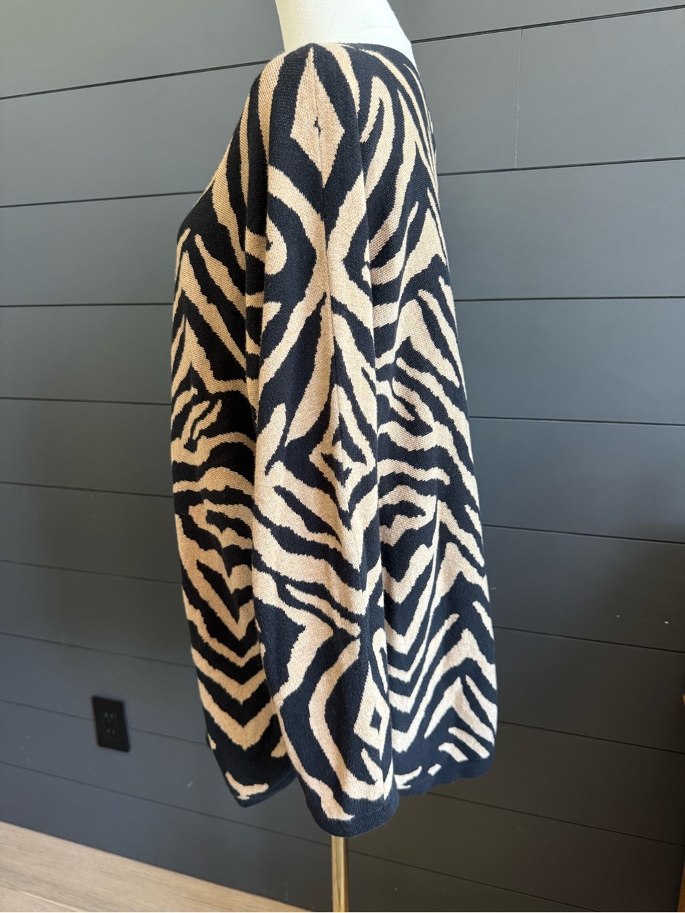 CAbi Dani Pullover Boat Neck Black and Tan Animal Print Tunic Top Style 3884 - Picture 2 of 7